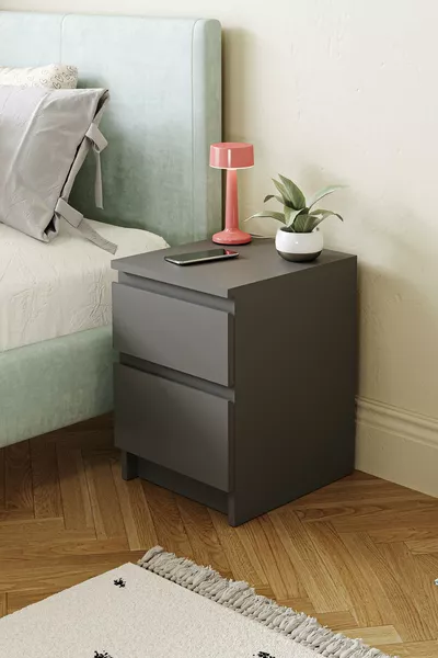 Derinkuyu 2-Drawer Nightstand for Bedroom, Baby Room, Youth Room, Anthracite