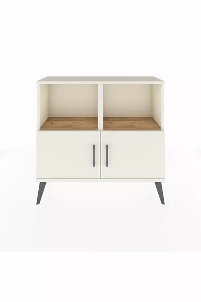 خزانة أرجس بدرجين ورفين وبابين لون حجر القمر/صنوبر