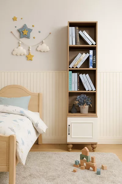 Nefes MDF Nachtkastje en Boekenplank Set | Rehau Bekleding | Beuken Poot | Moderne Elegantie bij Arion Kids