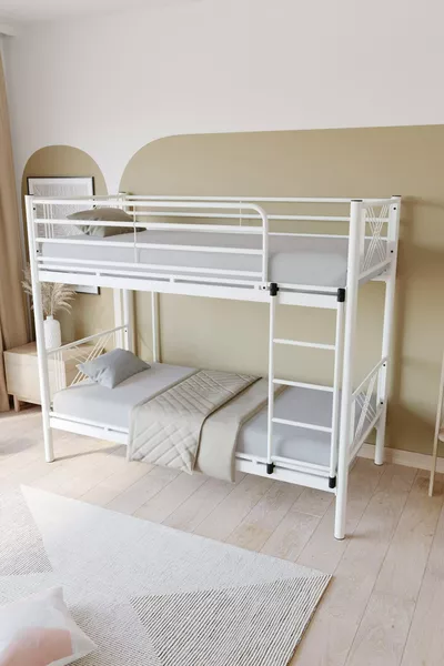 Микс Премиум Метален Етажерен Легло Съвместим С Матрак Бял Отделящ Се Етажерно Легло