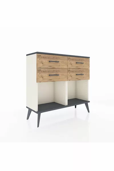 خزانة أرغس بأربعة أدراج بحجر العقيق - أنثراسيت/صنوبر