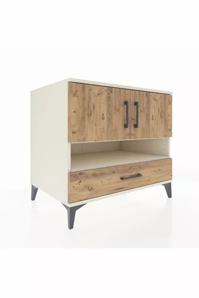 خزانة كرونوس بثلاثة أرفف ودرج واحد وغطائين - حجر القمر والصنوبر