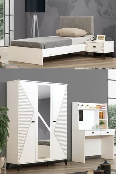 Детская комната Safir - шкаф с 3 дверцами, кровать, прикроватная тумбочка, стол