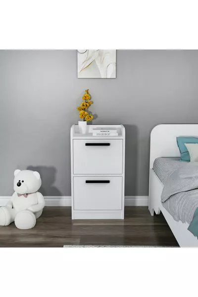 Нощно шкафче за детска стая Luses с 2 чекмеджета, модерен дизайн, бяло - Luses