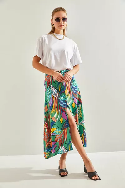 تنورة نسائية متعددة الأنماط بأزرار فيسكوز 