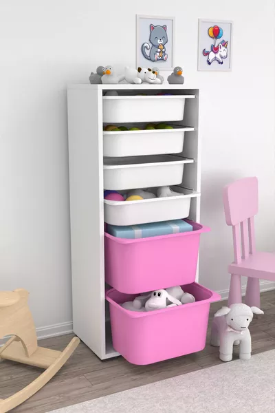 Cara 2 Große 4 Kleine Mehrzweckschränke Küche Spielzeugschrank Rosa Weiß