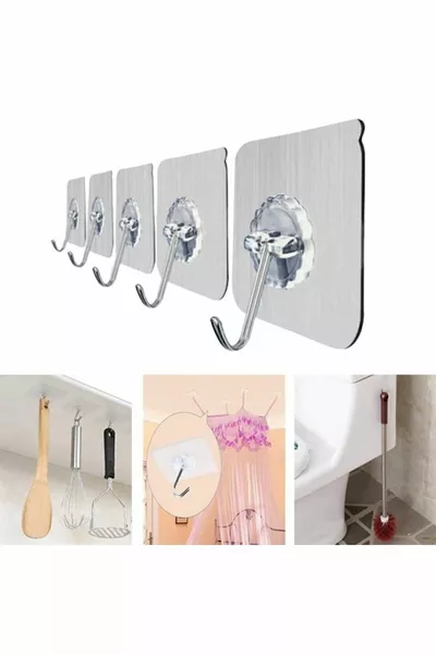 Super Strong Adhesive Waterproof Transparent Hook 5-Piece Reusable Set