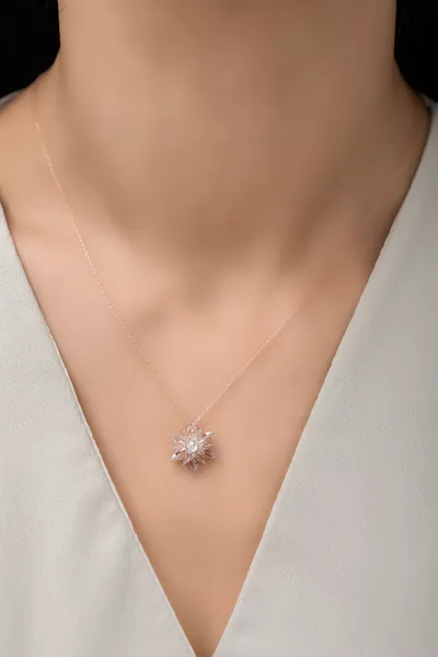  Sterling Silver 4-Layer White Lotus Flower Necklace