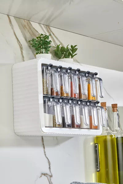 -delige zelfklevende kruidenpotjes set met lepels en standaard - kruidenpotjes met handvat WIT