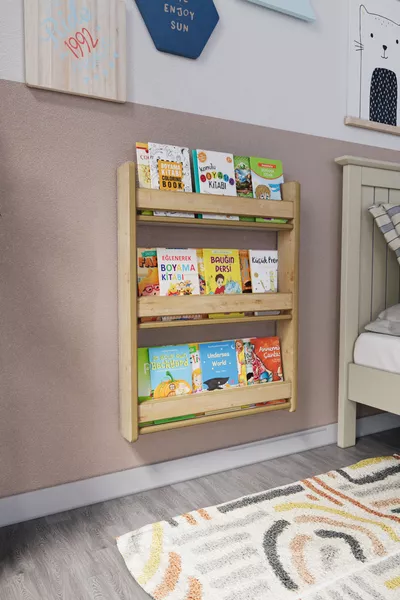 Детска библиотека с 3 рафта Montessori  см - Сафирен дъб