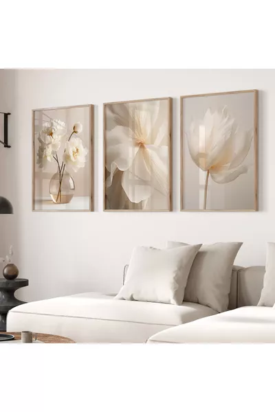 Schilderij, Houten Set van 3 Gesloten Lijstschilderijen