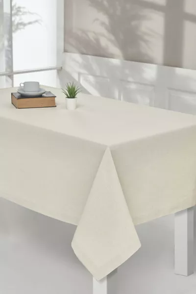 Beige Plain Buldan Linen Authentic Tablecloth