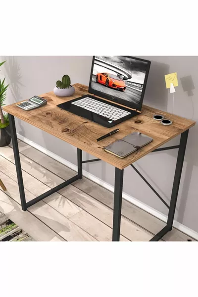 Mira Metall-Schreibtisch Computer-Laptop-Tisch Atlantik-Kiefer-Schwarz