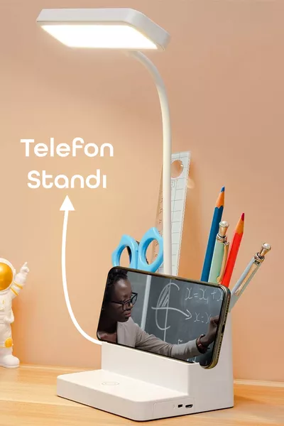 Аккумуляторная настольная лампа с тремя цветами света, регулируемая, с держателем для телефона и подставкой для ручек, для учебы и чтения