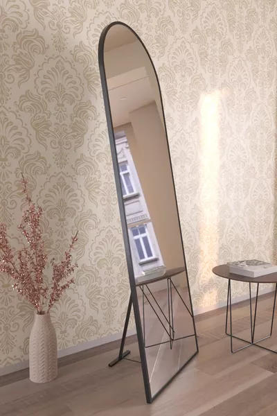 Овално стоящо огледало за влиятели с черна метална рамка  см