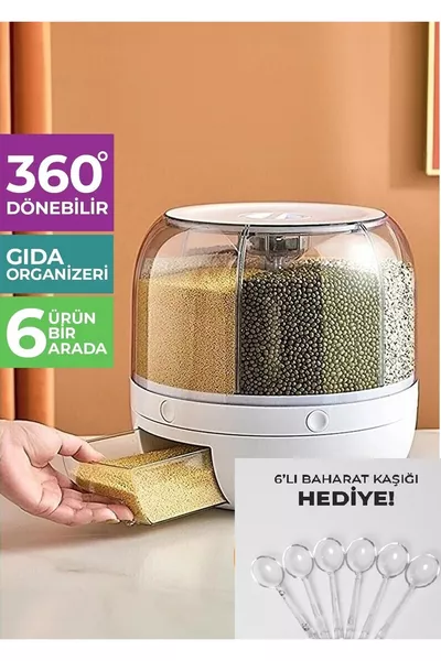 Органайзер за сухи храни и бобови култури, който може да се върти на  градуса, с подарък мерителна лъжица за подправки