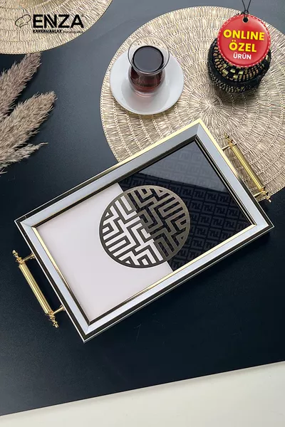 Мятно-белый поднос с печатью на стекле  см