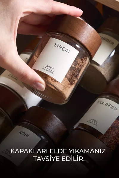 Ensemble de  pots à épices en verre borosilicate avec couvercle en acacia Acassia /  étiquettes offertes /  ml