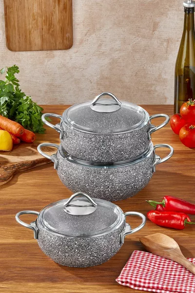 Ensemble de 3 cocottes Luna Granit Gris
