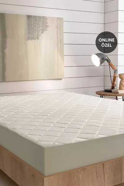 Macaron Full Edge Padded Mattress Protector - Cream