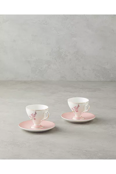 Комплект кафе чаши Valentina New Bone China за 2 души, 4 части,  мл, розов