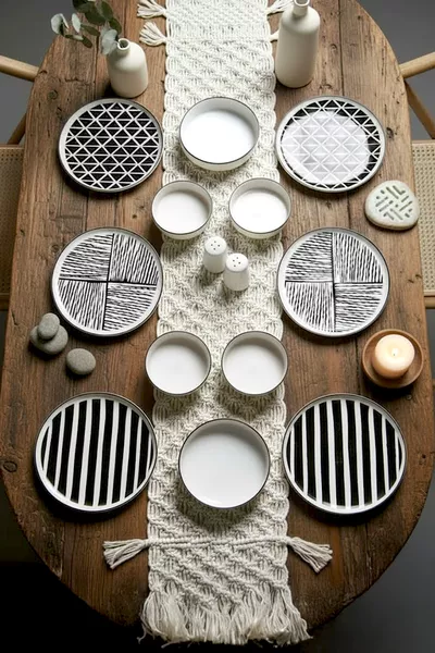 Комплект за закуска за 6 души,  части, черно-бял, стекващ се - Луксозен сервиз за закуска