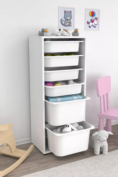 خزانة متعددة الاستخدامات كارا 2 كبيرة 4 صغيرة للمطبخ أو الألعاب باللون الأبيض