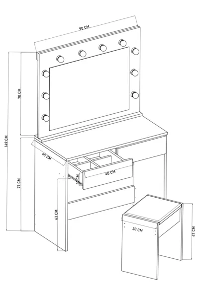 Hollywood Makeup Table with B LED Lights and Mirror, Cosmetic Table with Compartmentalized Drawer Organizer