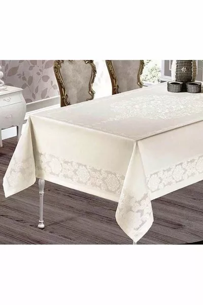 Jumbo Trouble-Free Panel Cream Tablecloth Washable, Stain-Resistant, Liquid-Proof Table Cover