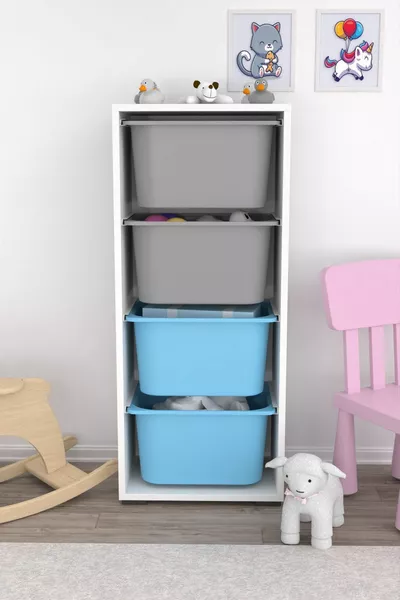 Cara 4 Diepe Mand Meerdere Doeleinden Speelgoedkast Keukenkast Voorraadkast Blauw Grijs