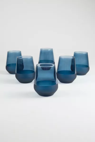 Комплект 6 броя матирани сини стъклени чаши  мл