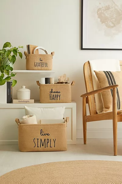 3-частов комплект от юта, сгъваема кошница за съхранение, организатор за гардероб, дрехи, детска стая и играчки