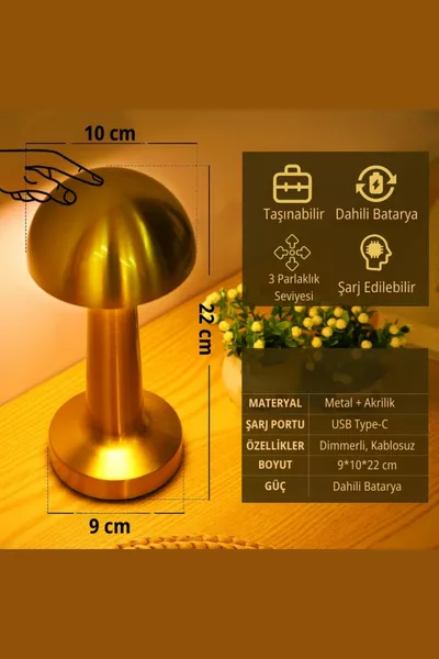 Lampada da Tavolo Touch Ricaricabile Gold e Luce Notturna - Illuminazione LED Dimmerabile e a Risparmio Energetico