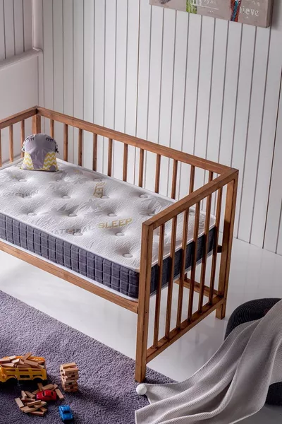 سرير طبيعي، سرير طفل حديث الولادة، سرير طفل رضيع، مبطن إسفنجي أرثوبيدي، من قماش محاك - سم