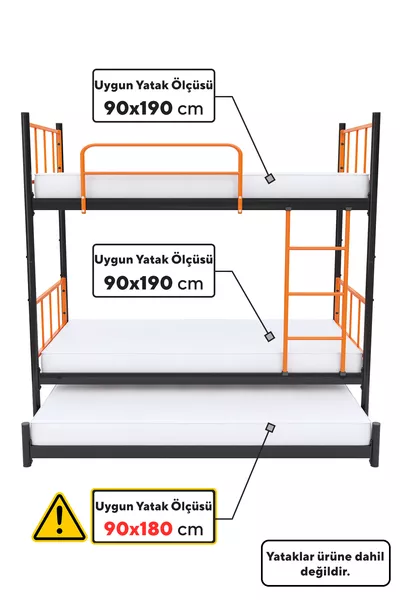 Tekno Bunk Bed with Loft, Compatible Mattress, 3-Person Orange Metal Bunk Bed