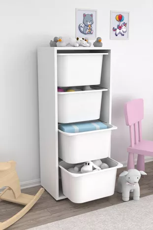 Armoire de jouets polyvalente avec 4 paniers profonds, placard de cuisine ou garde-manger, blanc
