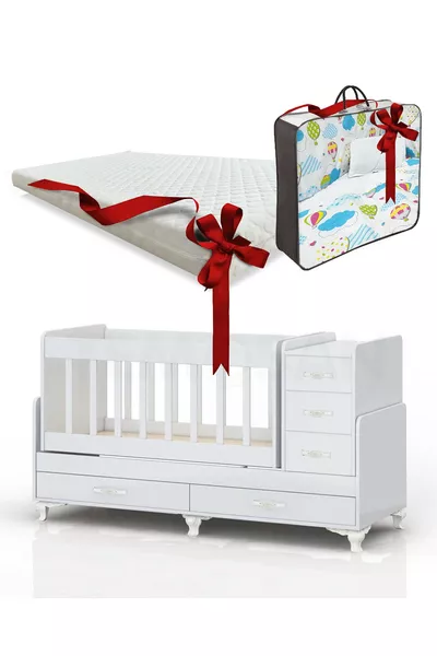 Легло с комплект за сън, с матрак, MDF парапет, за до майката, с чекмеджета, разрастващо се, може да се превърне в креват, люлеещо се легло