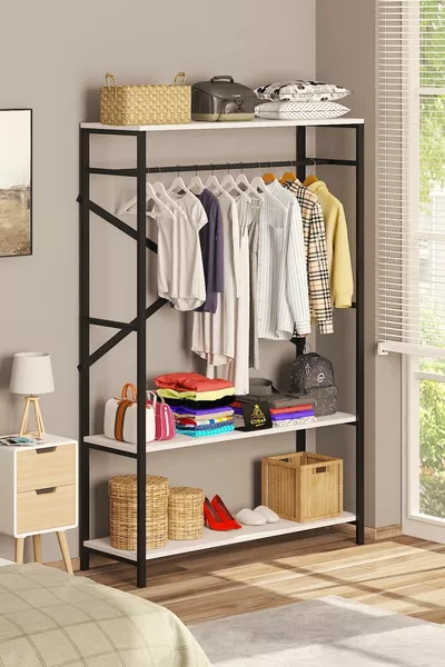 Alkor  Metal Solid Wood Pattern Chipboard Open Wardrobe Coat Rack