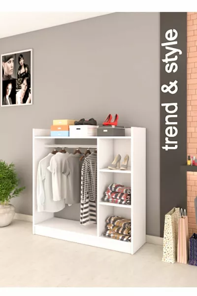 خزانة ملابس عملية بثلاث رفوف - أبيض