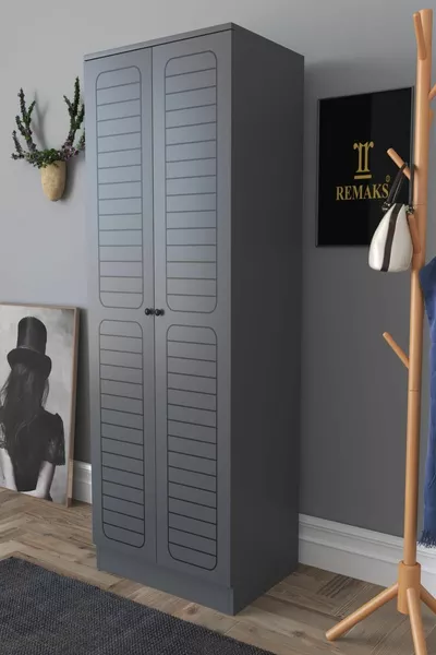 خزانة ملابس بأبواب مزدوجة Fuga 2 - جسم أنثراسيت وأبواب أنثراسيت