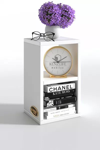 كومودين لوثاريو باللون الأبيض المات مع رف تعليق جداري مصنوع من اللوح المصفح