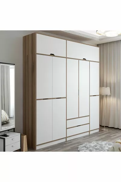 Elina 5-Deurs Kast met Lade - Goud/Wit