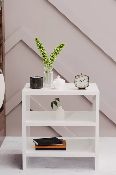 طاولة بجانب السرير بغرف النوم مع رفين وطاولة جانبية مقسمة