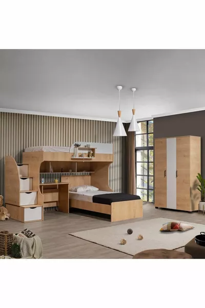 Ranza, Aura Ranza Karyola Masa 3 Kapılı Dolap, Ceviz Beyaz