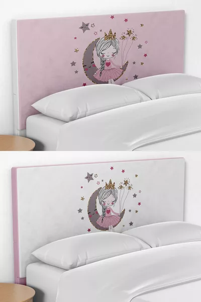 Двусторонняя наволочка для изголовья кровати с рисунком девочки на Луне