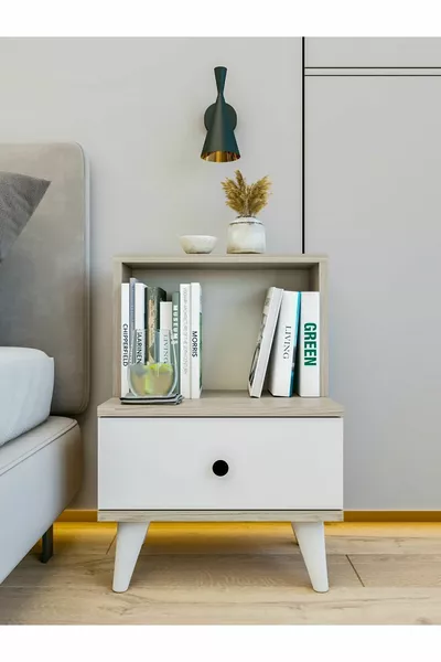 Nachtkastje Glanzend Wit-Cordoba Met Lade en Plank Nachtkastje Slaapkamer