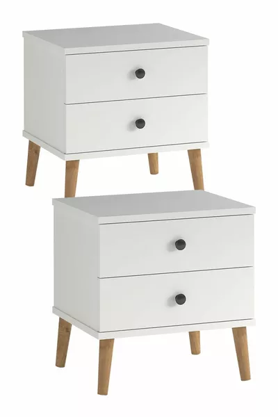 طاولة جانبية لوسي مع درجين، مجموعة مكونة من قطعتين