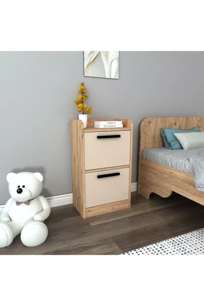 Luses 2 Çekmeceli Modern Tasarım Genç Odası Komodin, Atlantik Çam Bej - Luses
