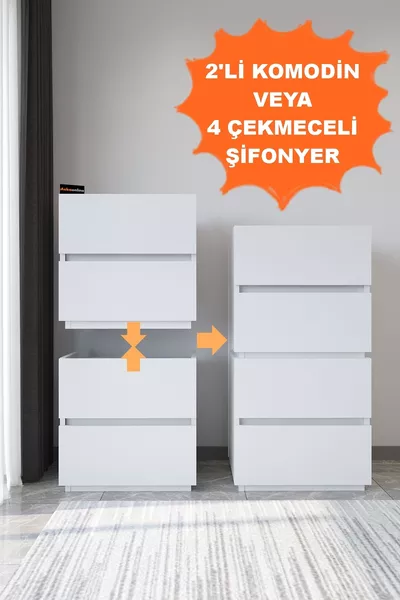  Galata 4 Çekmeceli Patentli Beyaz Şifonyer Yatak Odası Bebek Odası Komodin