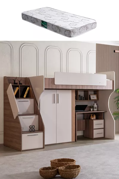 Stapelbed, Milano met Kast en Bureau Modern Stapelbed + 1 Comfortmatras